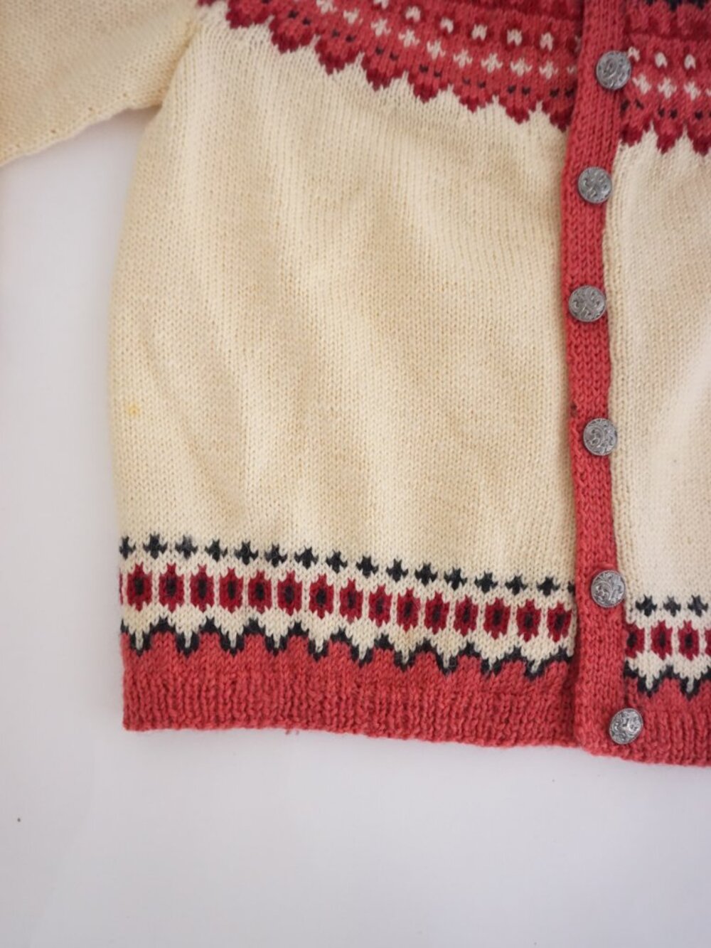 Cream & Red Nordic Fair Isle Cardigan Sweater - Picture 7 of 9